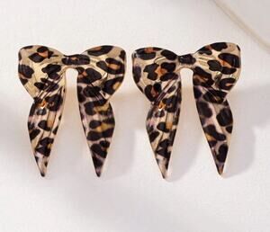 Cheetah Print Bow Stud Earrings Leopard